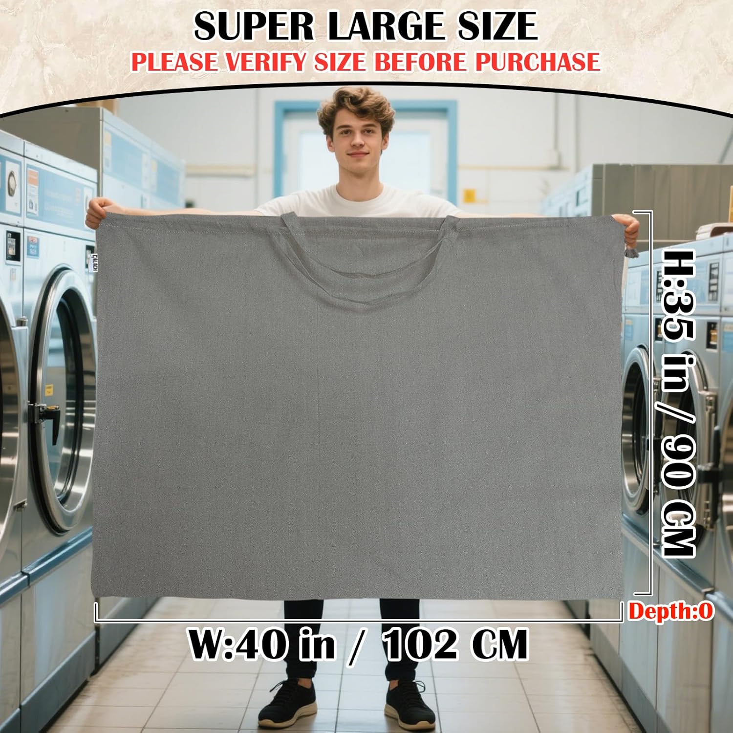 Canvas Laundry Bag 40"W x35"H, Extra Large Heavy Duty Storage Bag, XXL Grey | Thick Canvas Fabric, with Handles &amp; Drawstring Closure, Washable Clothes Sack, 1 Pack HLC071