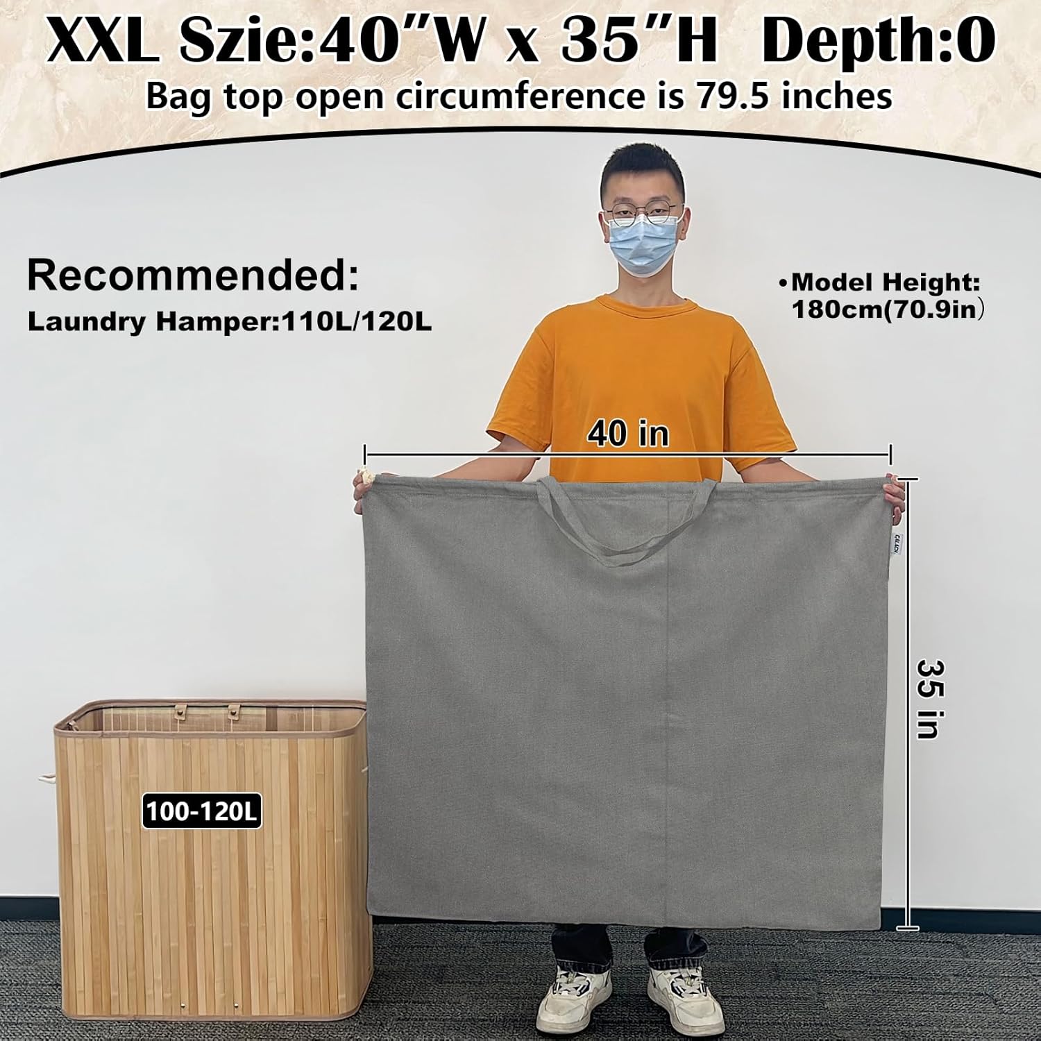 Canvas Laundry Bag 40"W x35"H, Extra Large Heavy Duty Storage Bag, XXL Grey | Thick Canvas Fabric, with Handles &amp; Drawstring Closure, Washable Clothes Sack, 1 Pack HLC071