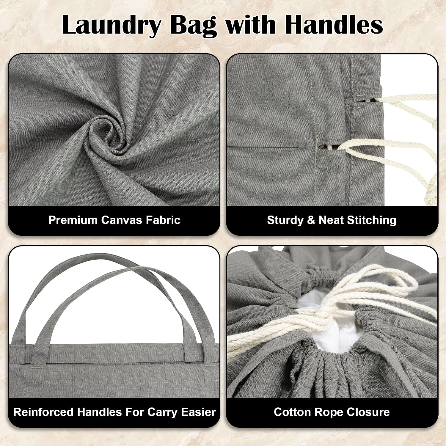 Canvas Laundry Bag 40"W x35"H, Extra Large Heavy Duty Storage Bag, XXL Grey | Thick Canvas Fabric, with Handles &amp; Drawstring Closure, Washable Clothes Sack, 1 Pack HLC071