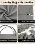 Canvas Laundry Bag 40"W x35"H, Extra Large Heavy Duty Storage Bag, XXL Grey | Thick Canvas Fabric, with Handles & Drawstring Closure, Washable Clothes Sack, 1 Pack HLC071