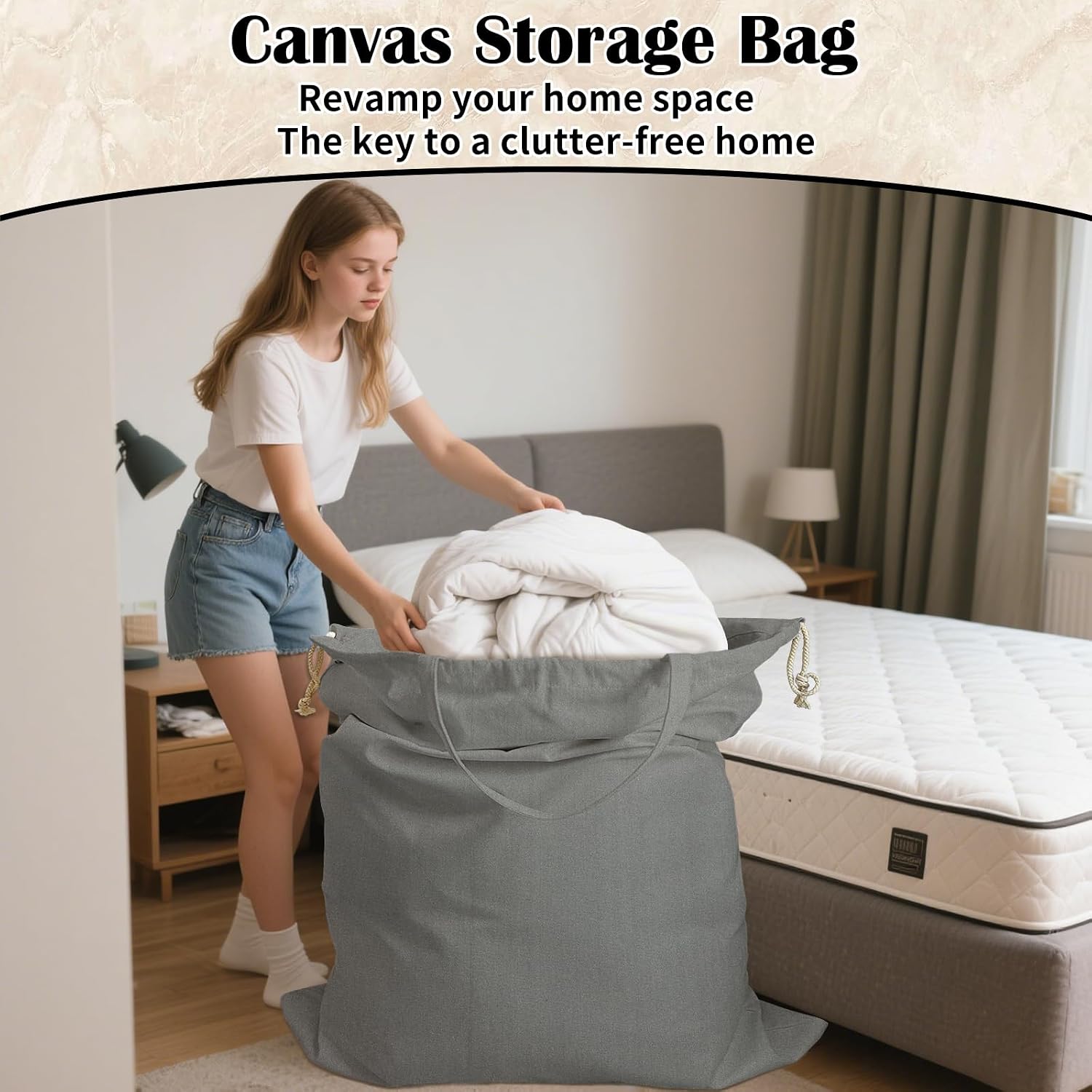 Canvas Laundry Bag 40"W x35"H, Extra Large Heavy Duty Storage Bag, XXL Grey | Thick Canvas Fabric, with Handles &amp; Drawstring Closure, Washable Clothes Sack, 1 Pack HLC071