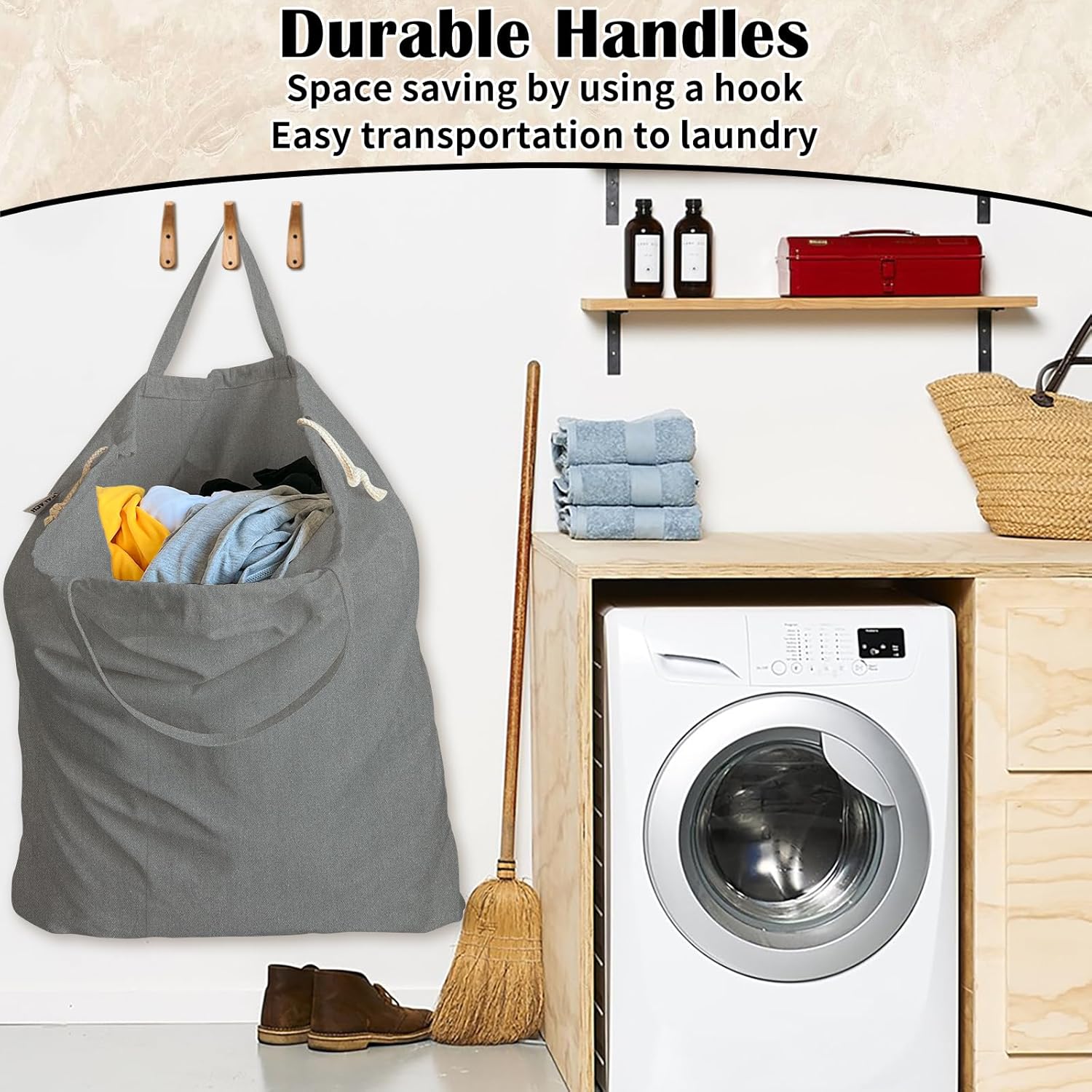 Canvas Laundry Bag 40"W x35"H, Extra Large Heavy Duty Storage Bag, XXL Grey | Thick Canvas Fabric, with Handles &amp; Drawstring Closure, Washable Clothes Sack, 1 Pack HLC071