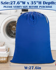 Laundry Bag with Handles & Drawstring Closure 27.6”Wx35"H, Thick Laundry Bag Heavy Duty Washable Dirty Clothes Travel Sack for Camp, College Dorm, Laundromat (Blue, HLC071)