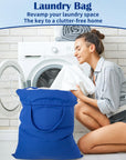 Laundry Bag with Handles & Drawstring Closure 27.6”Wx35"H, Thick Laundry Bag Heavy Duty Washable Dirty Clothes Travel Sack for Camp, College Dorm, Laundromat (Blue, HLC071)