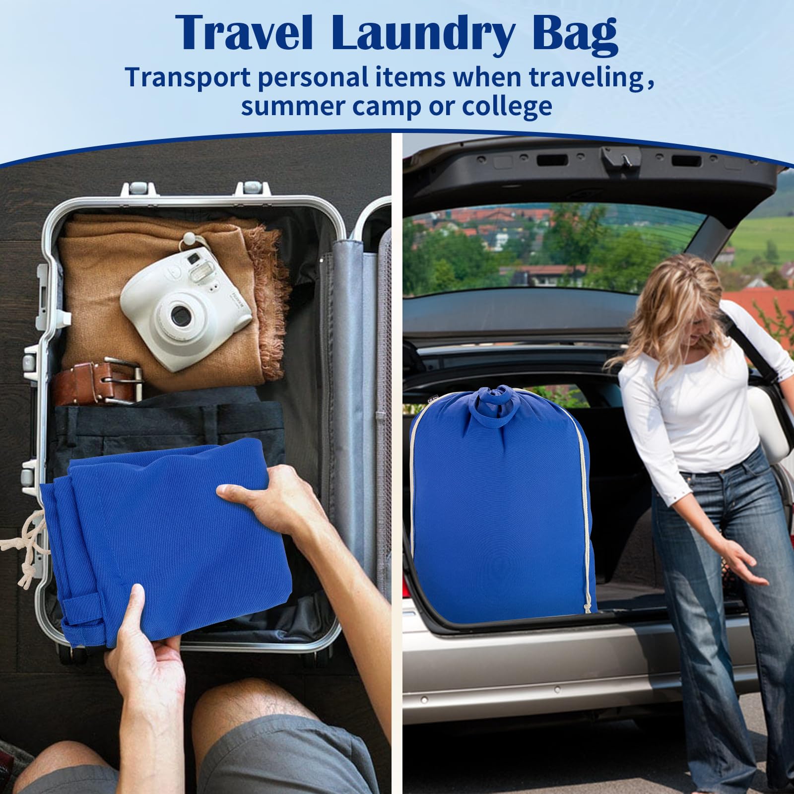 Laundry Bag with Handles &amp; Drawstring Closure 27.6”Wx35"H, Thick Laundry Bag Heavy Duty Washable Dirty Clothes Travel Sack for Camp, College Dorm, Laundromat (Blue, HLC071)