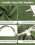 Canvas Laundry Bag 40"W x 35"H, Thick Canvas Laundry Bag with Handles & Drawstring, Extra Large Heavy Duty Washable Storage Sack (ArmyGreen HRS11)