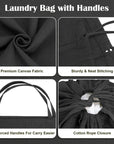 Canvas Laundry Bag 40"W x 35"H, Thick Canvas Laundry Bag with Handles & Drawstring, Extra Large Heavy Duty Washable Storage Sack (Black HRS11)