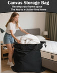 Canvas Laundry Bag 40"W x 35"H, Thick Canvas Laundry Bag with Handles & Drawstring, Extra Large Heavy Duty Washable Storage Sack (Black HRS11)