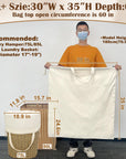 Canvas Laundry Bag with Handles & Drawstring Closure 30”Wx35"H, Thick Canvas Laundry Bag Large Heavy Duty Washable Dirty Clothes Travel Sack for Camp, College Dorm, Laundromat (Beige HRS11)