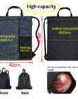 Outdoor Sport Gym Sack Waterproof Drawstring Backpack Bag Mosaic Black HLC005