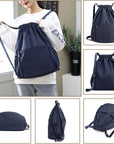 Drawstring Backpack Sports Gym Bag With Multi Pockets Navy HLC040