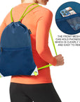 HOLYLUCK Drawstring Backpack Gym Sports Bag with Front mesh zipper Pocket (Petrol) HLC402