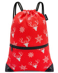 Holyluck Drawstring Backpack Bag Sport Gym Sackpack Red Christmas Elk HLC001