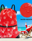 Holyluck Drawstring Backpack Bag Sport Gym Sackpack Red Christmas Elk HLC001