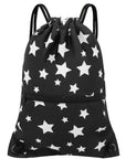 Drawstring Backpack Bag Sport Gym Sackpack Black Background White Star HLC001