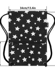 Drawstring Backpack Bag Sport Gym Sackpack Black Background White Star HLC001