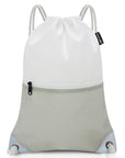 HOLYLUCK Drawstring Backpack Gym Sports Bag with Front mesh zipper Pocket (white and grey) HLC402