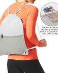 HOLYLUCK Drawstring Backpack Gym Sports Bag with Front mesh zipper Pocket (white and grey) HLC402