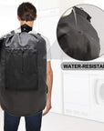 Large Laundry Backpack with Shoulder Straps Mesh Pocket Black HLC016