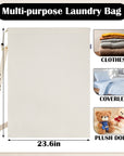 Canvas Laundry Bag with shoulder Strap 24"W x 29"H, Large Drawstring Dirty Clothes Bag Washable Laundry Sack for College Dorm, Travel, Home, Camp HRS19 (Beige)