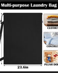 Canvas Laundry Bag with shoulder Strap 24"W x 29"H, Large Drawstring Dirty Clothes Bag Washable Laundry Sack for College Dorm, Travel, Home, Camp HRS19 (Black)