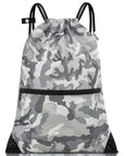 Drawstring Backpack Sports Gym Bag With Multi Pockets Grey Camo HLC004