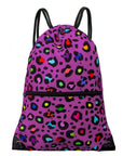 Drawstring Backpack Bag Sport Gym Sackpack Colorful Purple Leopard HLC001