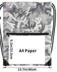 Drawstring Backpack Sports Gym Bag With Multi Pockets Grey Camo HLC004