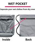 Drawstring Packable Sackpack Wet with Zipper and Water Bottle Mesh Pockets grey HLC001