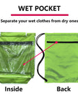 Drawstring Packable Sackpack Wet with Zipper and Water Bottle Mesh Pockets green HLC001