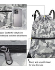 Drawstring Backpack Sports Gym Bag With Multi Pockets Grey Camo HLC004