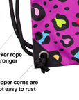 Drawstring Backpack Bag Sport Gym Sackpack Colorful Purple Leopard HLC001