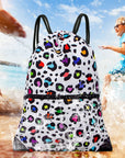 Drawstring Backpack Bag Sport Gym Sackpack Colorful White Leopard HLC001