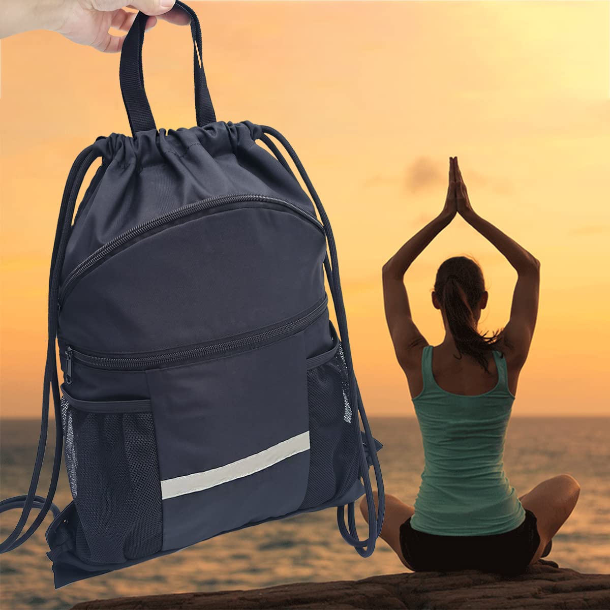 Drawstring Backpack Sports Gym Bag with Shoe Compartment